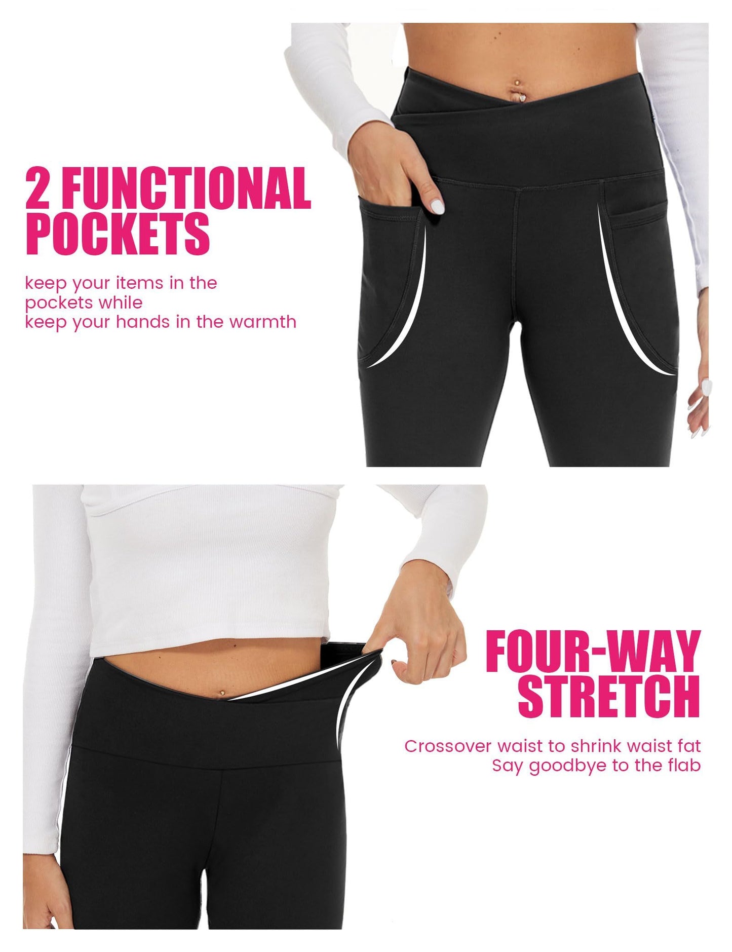Flared Pants - Cropped Cross Waist Pockets Polyester Double Grinding 2 Black Zhang Qing