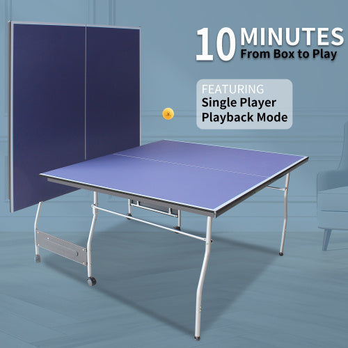 8ft Mid-Size Table Tennis Table Foldable & Portable Ping Pong Table Set For Indoor Games With Net, 2 Table Tennis Paddles And 3 Balls
