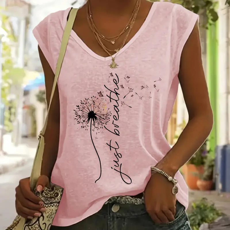 2-Pack Women's V-Neck Graphic Print Tees - Summer Casual Short Sleeve Tops