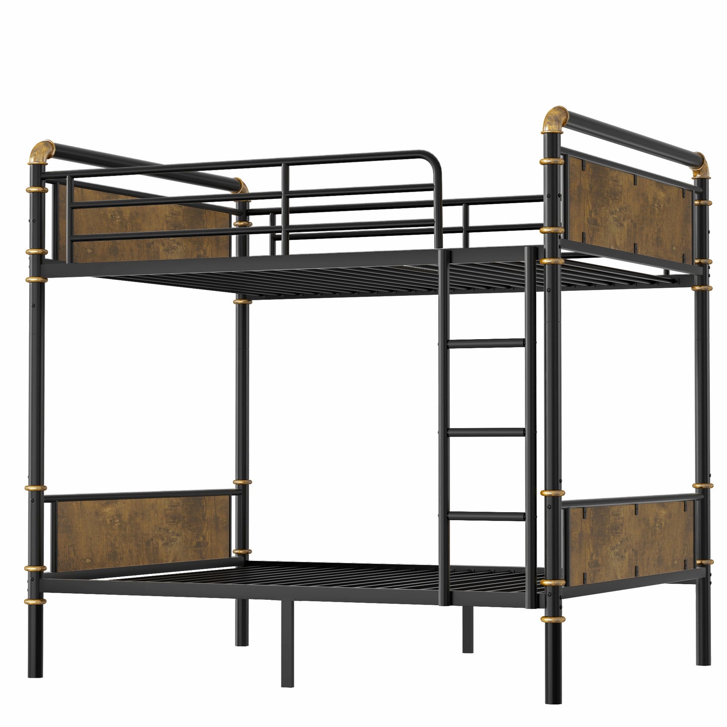 Double Bed Plus Double Bed Plus Metal Bunk Bed, Industrial Grade Detachable Bunk Bed With Safety Railing, Suitable For Teenagers, Black