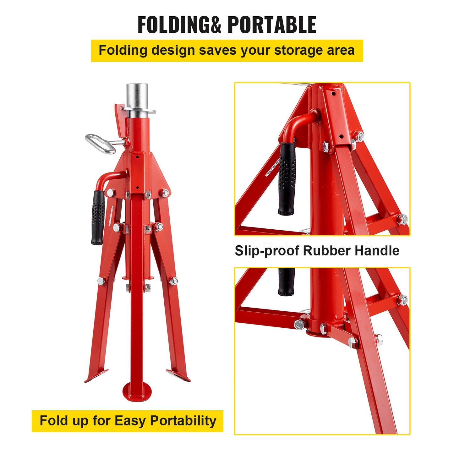 VEVOR V Head Pipe Stand Capacity, Adjustable Height, Pipe Jack Stands 2500 Lb. Load Capacity, Portable Folding Pipe Stands, Carbon Steel Body More Durable