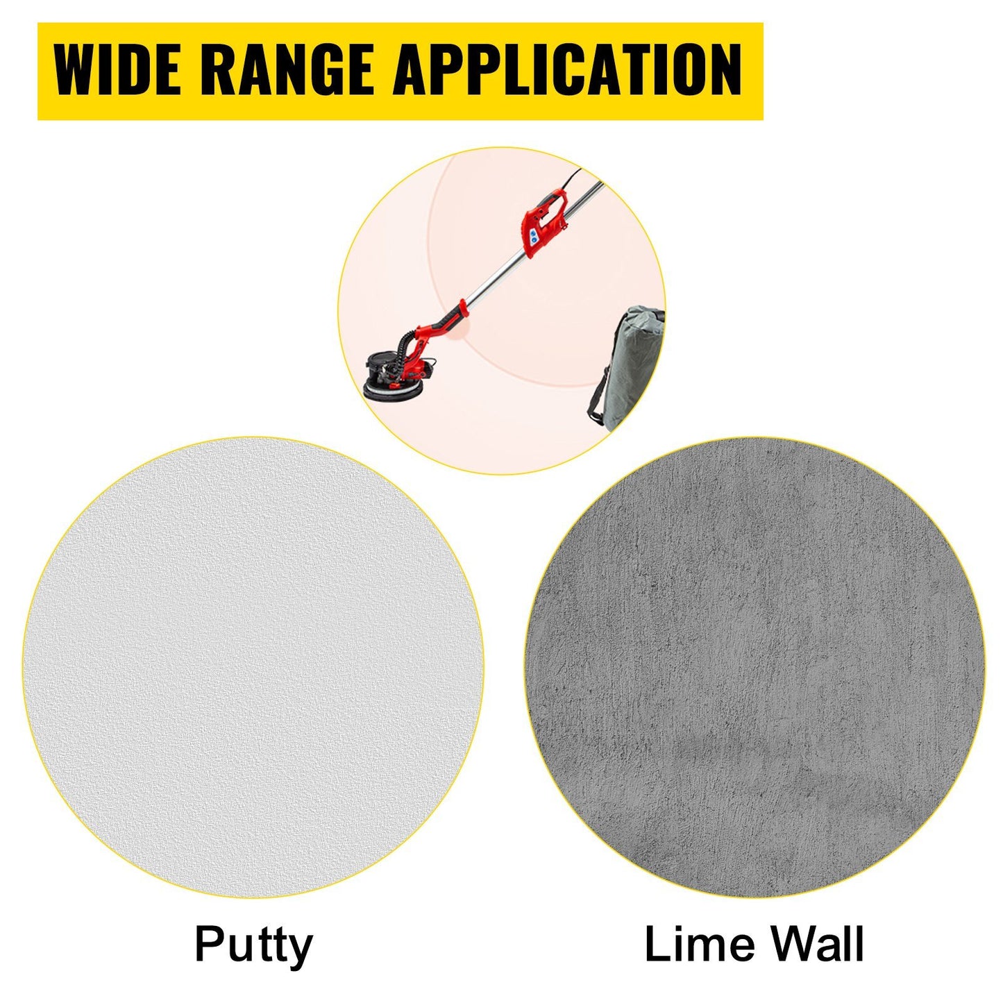 VEVOR Drywall Sander 850W, Electric Drywall Sander, Variable Speed 800-1750 RPM, Foldable Sheetrock Sander, With Telescope Handle, Electric Sander, With LED Strip Light And Vacuum Bag, Wall Sander
