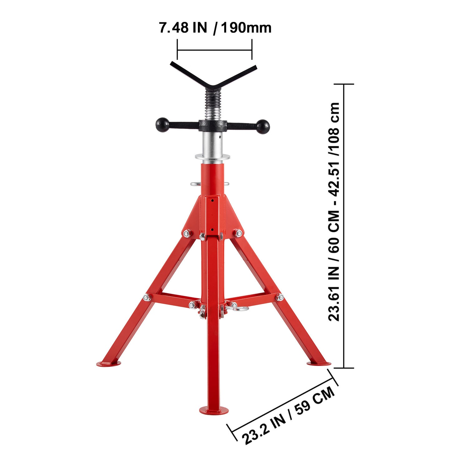 VEVOR V Head Pipe Stand Capacity, Adjustable Height, Pipe Jack Stands 2500 Lb. Load Capacity, Portable Folding Pipe Stands, Carbon Steel Body More Durable