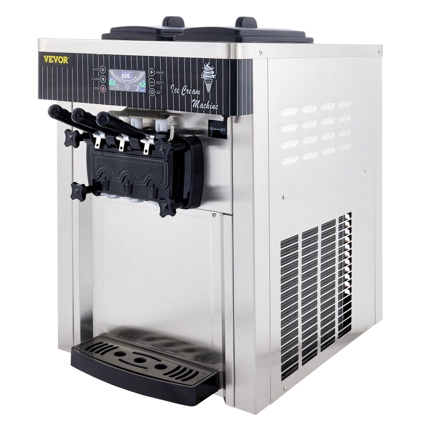 VEVOR Commercial Ice Cream Machine 5.3 To 7.4Gal Per Hour Soft Serve With LED Display Auto Clean 3 Flavors Perfect For Restaurants Snack Bar, 2200W, Sliver