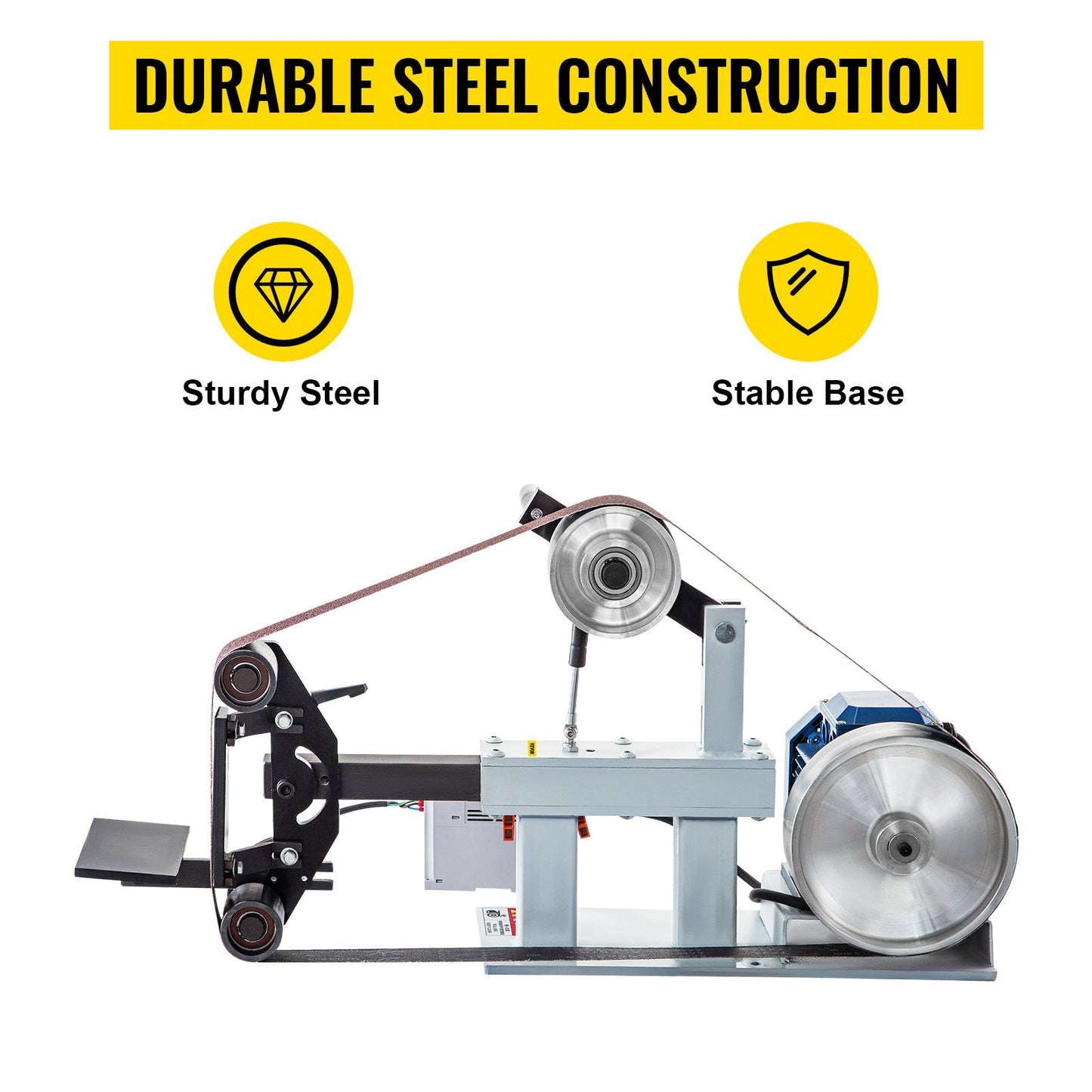 VEVOR 1500W 2HP Belt Sander Grinder, Variable Speed Belt Grinder For Metalworking, 3 In 1 Belt Sander Polisher With 3 Grinding Moulds & Flat Platen Tool Rest For Knife Making