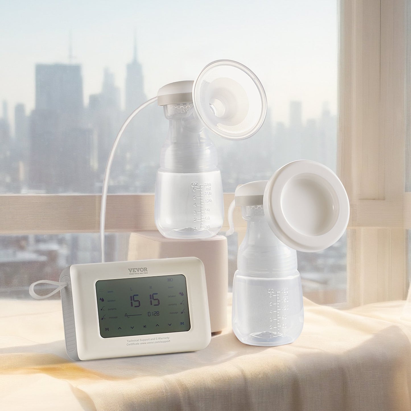 VEVOR Breast Pump, Single Double Adjustable Electric Breast Pumps, 4 Modes Reciprocating Piston Pumps, 4000mAH Anti-Backflow BreastfeedingPump With 300mmHg High Suction,