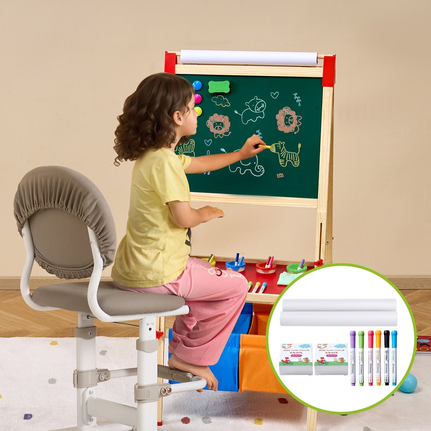 VEVOR Easel Accessory Set Chalk & Markers & Paper Rolls 32PCS For Standing Easel