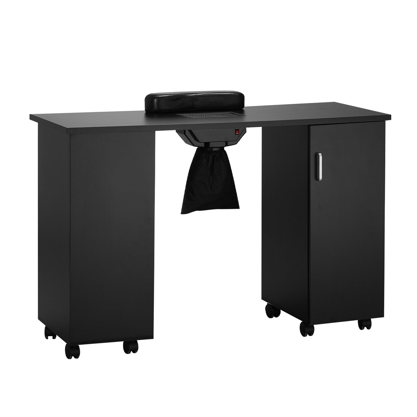 VEVOR Manicure Table, Nail Table Station With Electric Dust Collector, Moveable Nail Tech Desk With 8 Wheels 4 Lockable , 3 Dust Bag & Wrist Rest, MDF Nail Art Workstation For Spa Beauty Salon, Black