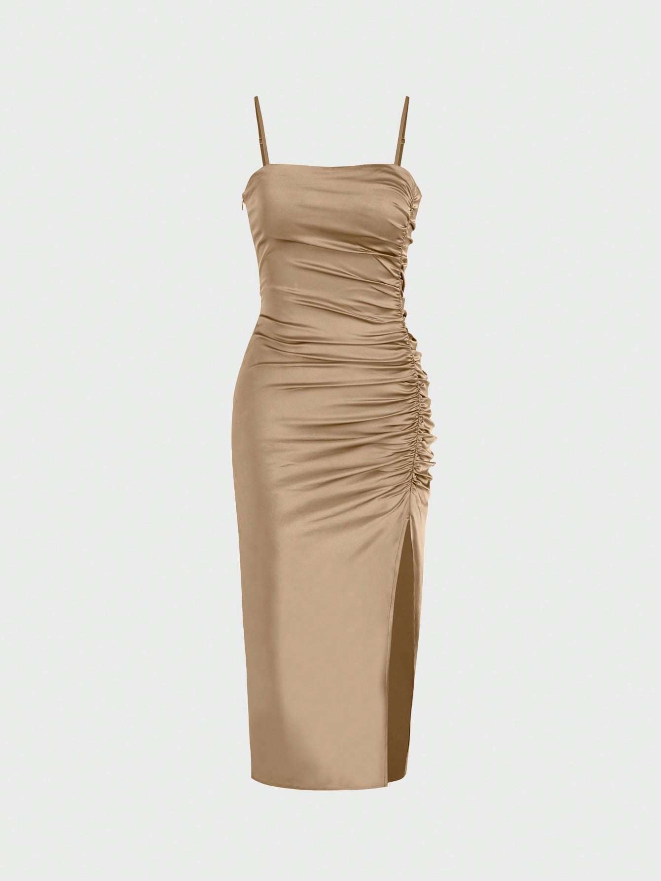 Solid Color Bodycon Slit Cami Dress