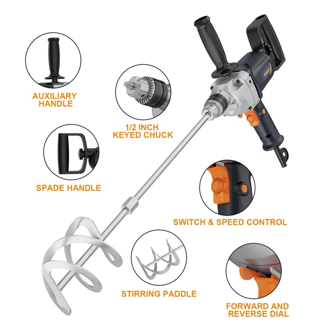 Drill Mixer Set With Spade Handle Inch Electric Corded Mixing Drill Machine 9A Motor Concrete Mud Mixer