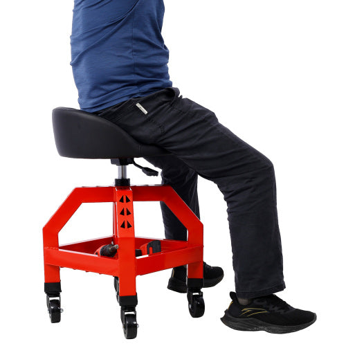 Pneumatic 360 Degree Swivel Stool, Mechanics Rolling Creeper Seat, Heavy Duty Rolling Mechanics Stool, Shop Stool With Casters Red