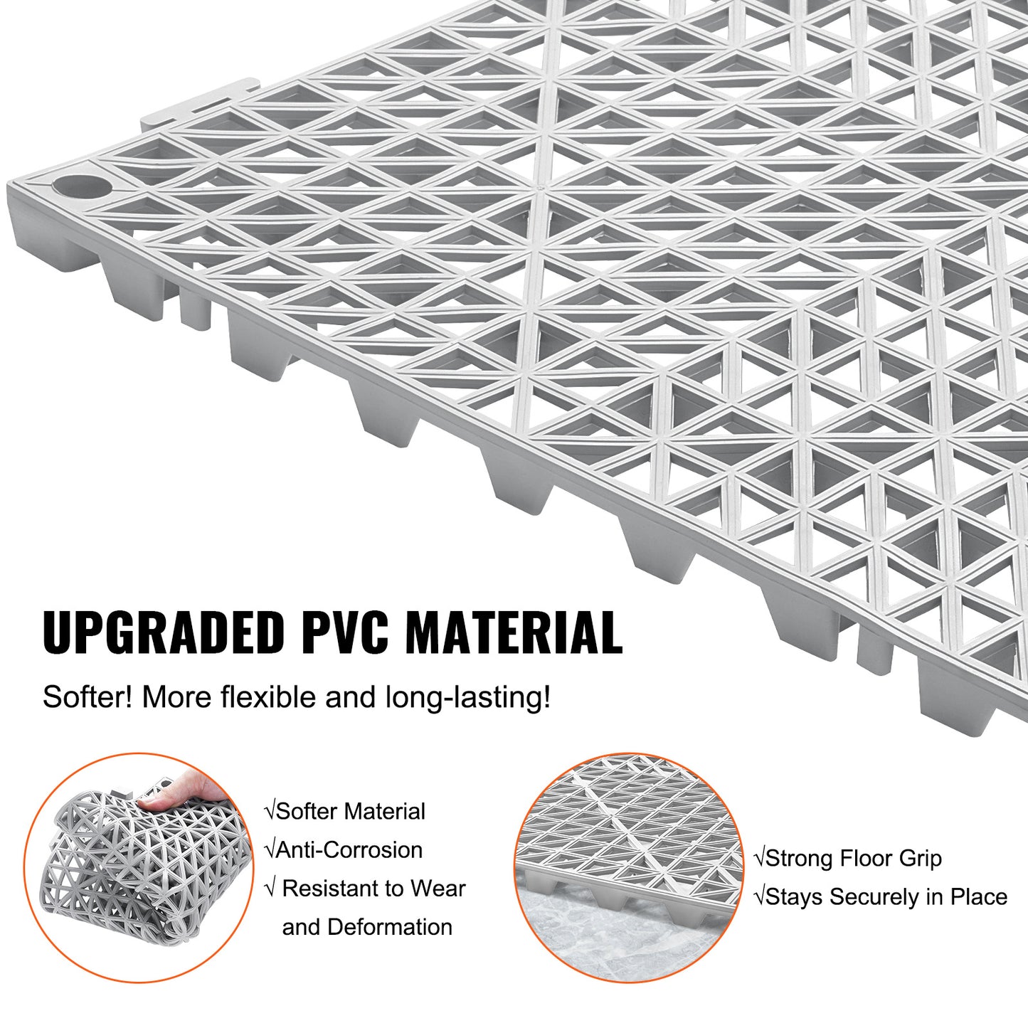 VEVOR Interlocking Tile 50PCS Gray, Drainage Tiles Splicing, Soft PVC Interlocking Drainage Floor Tiles, Non-Slip Drainage Holes For Restroom, Bathroom, Kitchen, Pool, Wet Areas