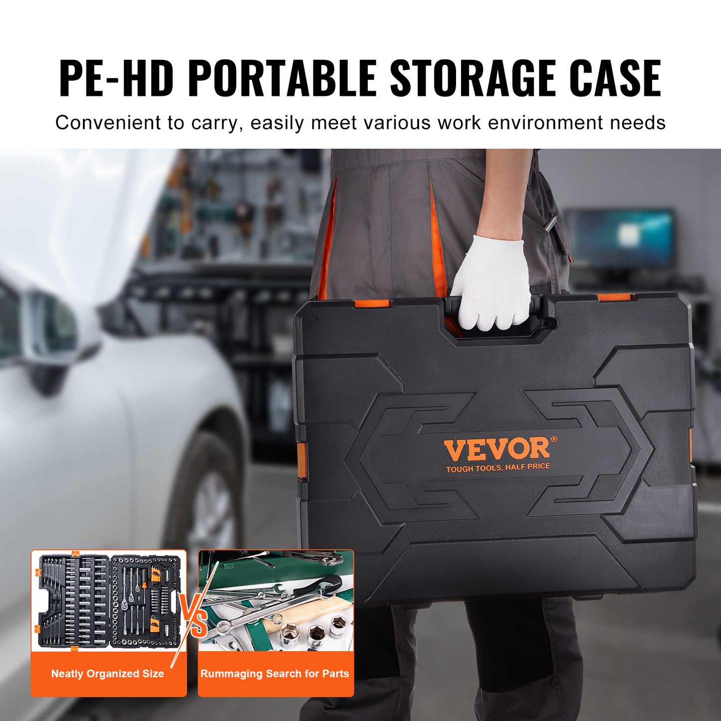 VEVOR Mechanics Tool Set And Socket Set, Drive Deep And Standard Sockets, 205 Pcs SAE And Metric Mechanic Tool Kit With Bits, Combination Wrench, Hex Wrenches, Accessories, Storage Case