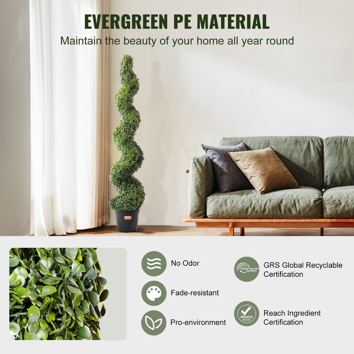 VEVOR 2 Pack 5' Artificial Boxwood Topiary Tree Faux Plant UV Decor In Outdoor