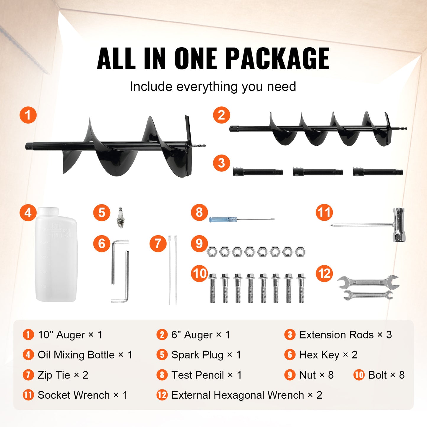 VEVOR Post Hole Digger, 52cc 1450W Auger Post Hole Digger, Gas Powered Earth Digger With Two Earth Auger Drill Bit3 Extension Rods, For Farmland, Garden And Plant, EPA Certification