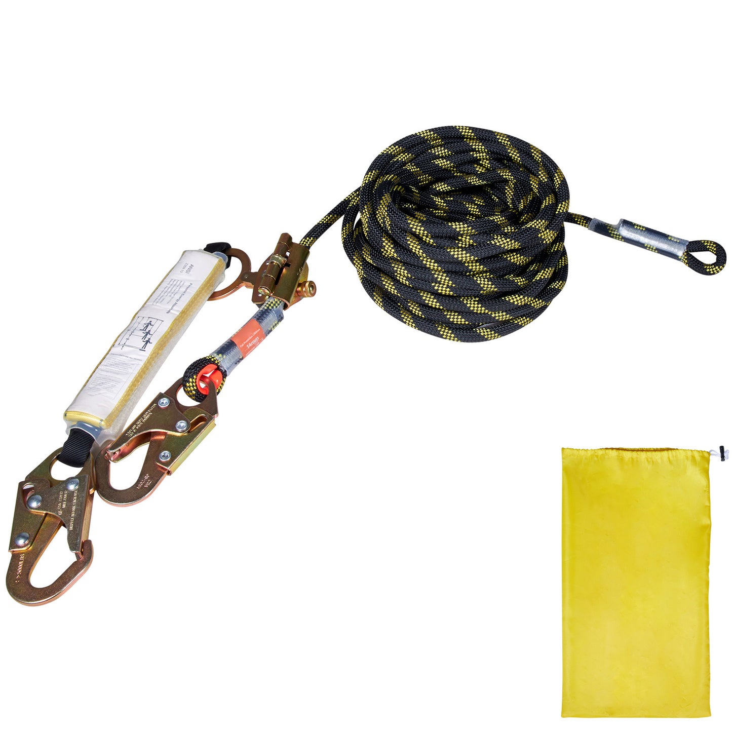 VEVOR Vertical Lifeline Assembly, 0.55 X 50 Fall Protection Rope With 30 KN Breaking Tension, Polyester Roofing Rope With Steel Snap Hooks, Rope Grab, And Shock Absorber, ANSI Compliant