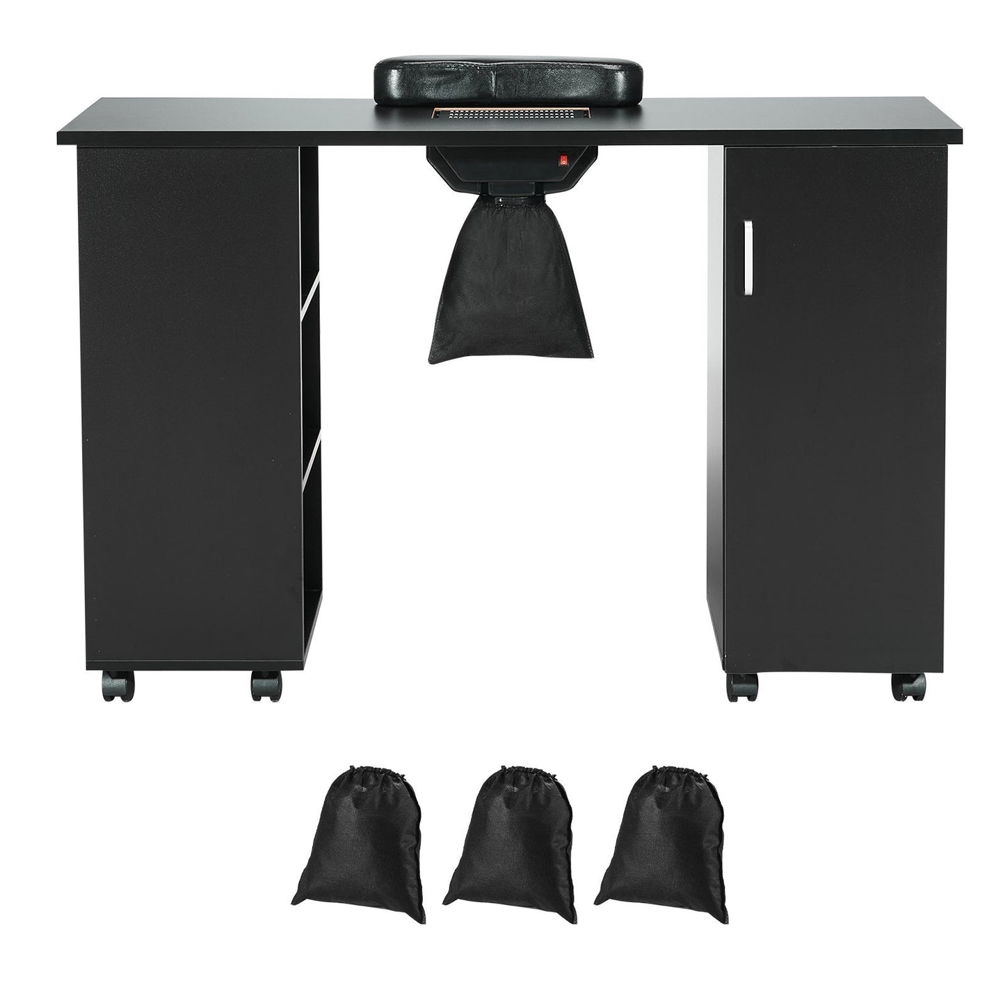VEVOR Manicure Table, Nail Table Station With Electric Dust Collector, Moveable Nail Tech Desk With 8 Wheels 4 Lockable , 3 Dust Bag & Wrist Rest, MDF Nail Art Workstation For Spa Beauty Salon, Black
