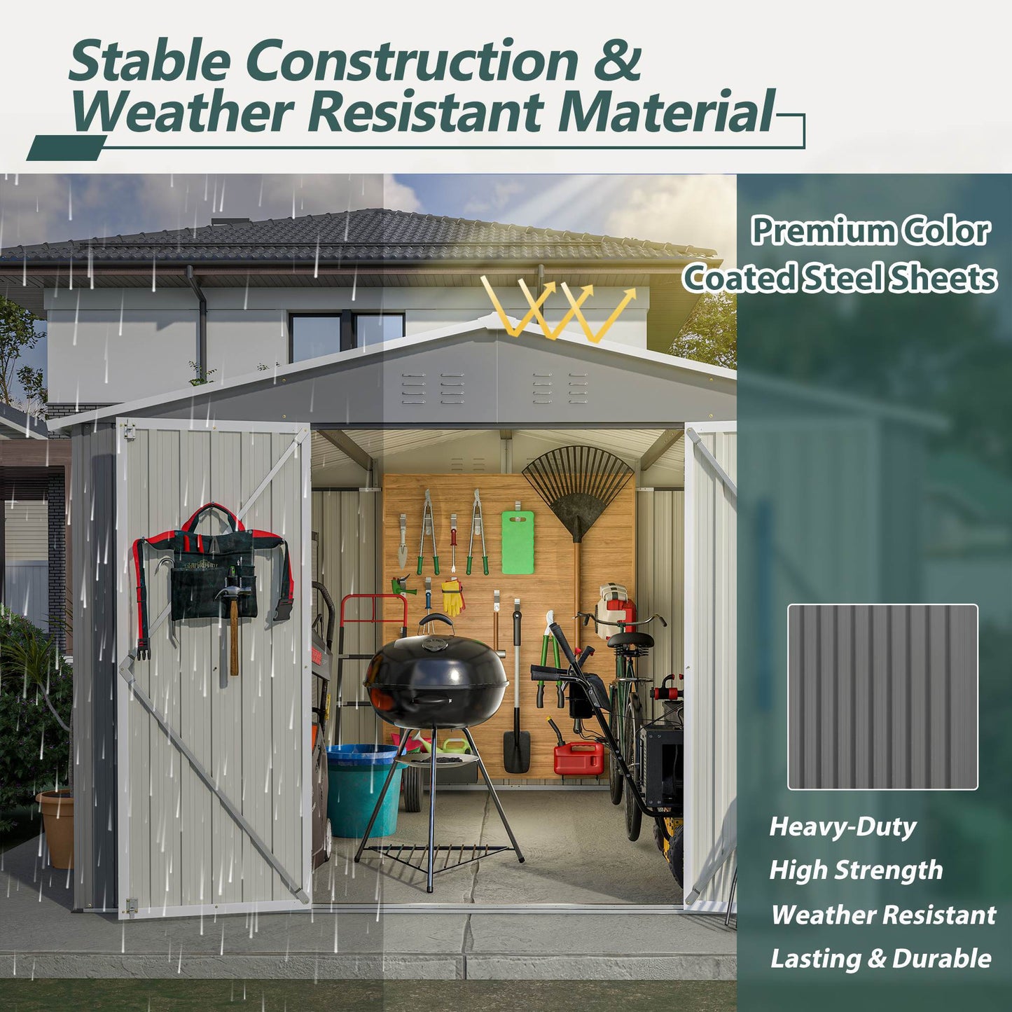 10 X 10 FT Outdoor Storage Shed, Large Metal Tool Sheds With Updated Frame Structure And Lockable Doors, Garden Shed For Backyard Garden Patio Lawn, Grey