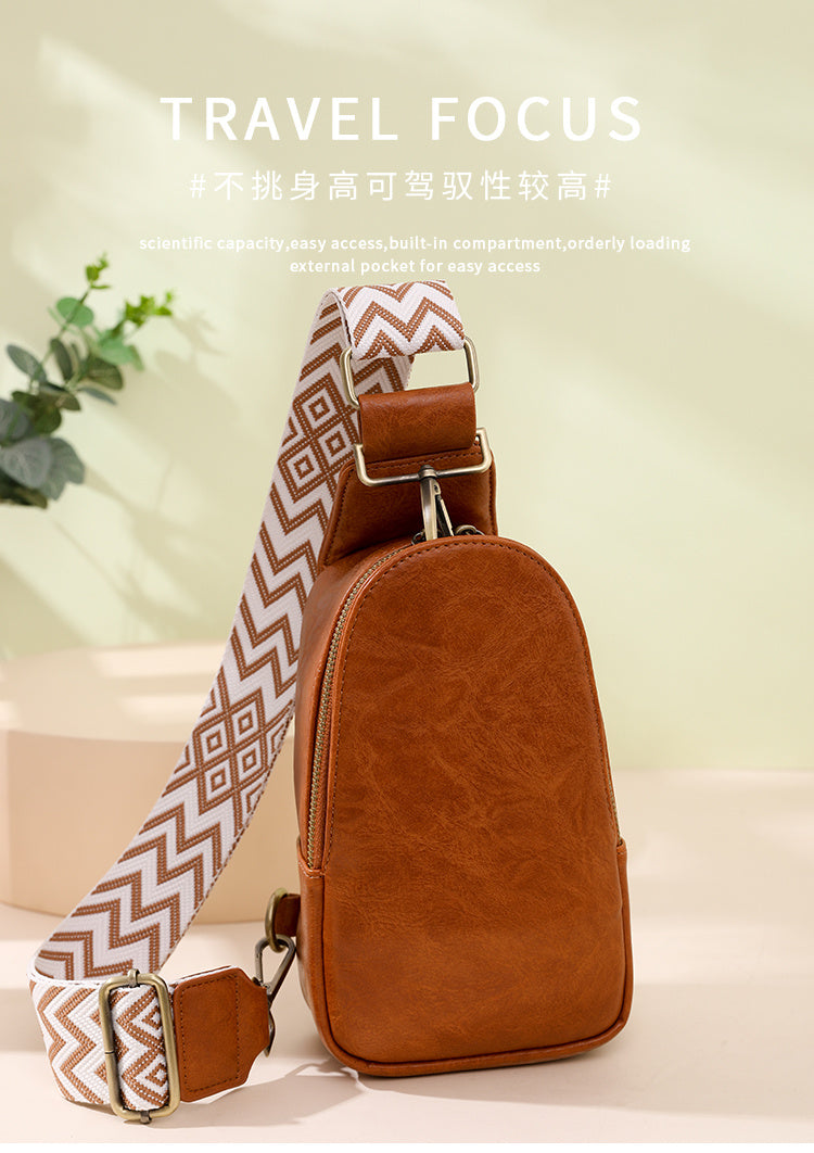 Women Chest Bag Sling Bag, Guitar Strap Small Crossbody PU Leather