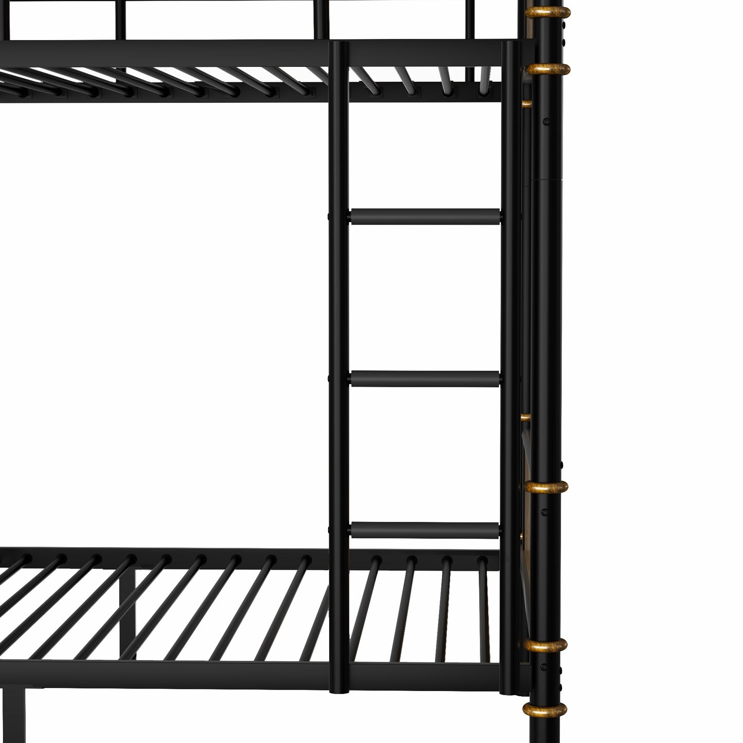 Double Bed Plus Double Bed Plus Metal Bunk Bed, Industrial Grade Detachable Bunk Bed With Safety Railing, Suitable For Teenagers, Black