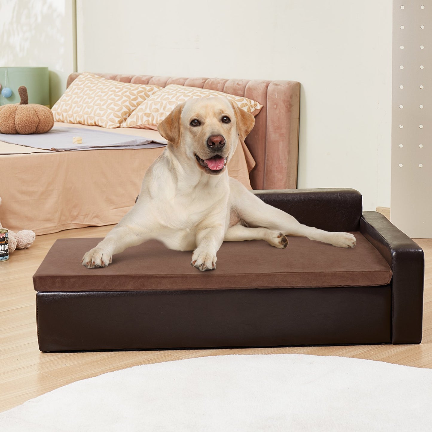 VEVOR Pet Sofa, Dog Couch For Large-Sized Dogs And Cats, Soft Leather Dog Sofa Bed, 110 Lbs Loading Cat Sofa, Black