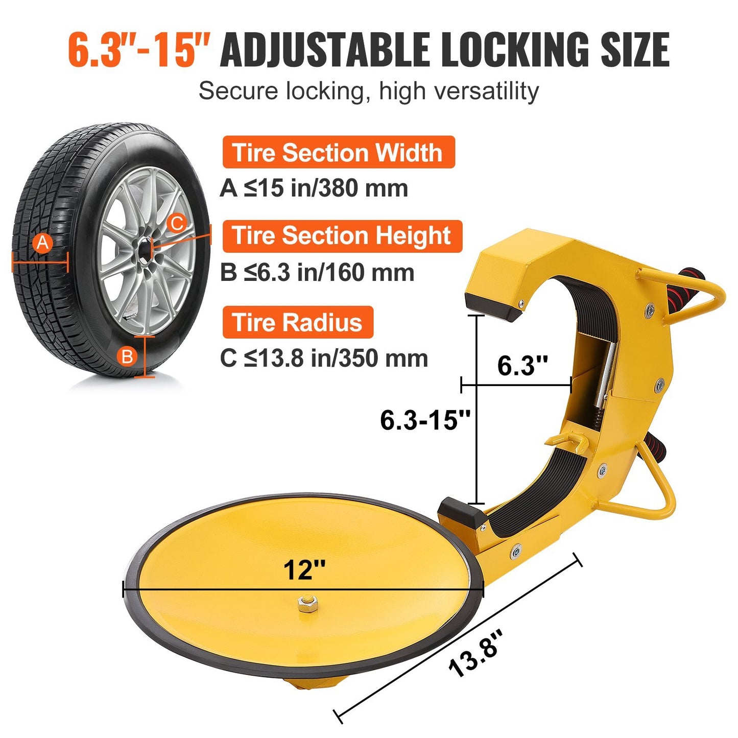 VEVOR Wheel Lock Clamp, 2-Pack Trailer Wheel Lock, Heavy-Duty Anti Theft Tire Lock, Trailer Wheel Locks For RV Trailers, Cars, Trucks, SUVs