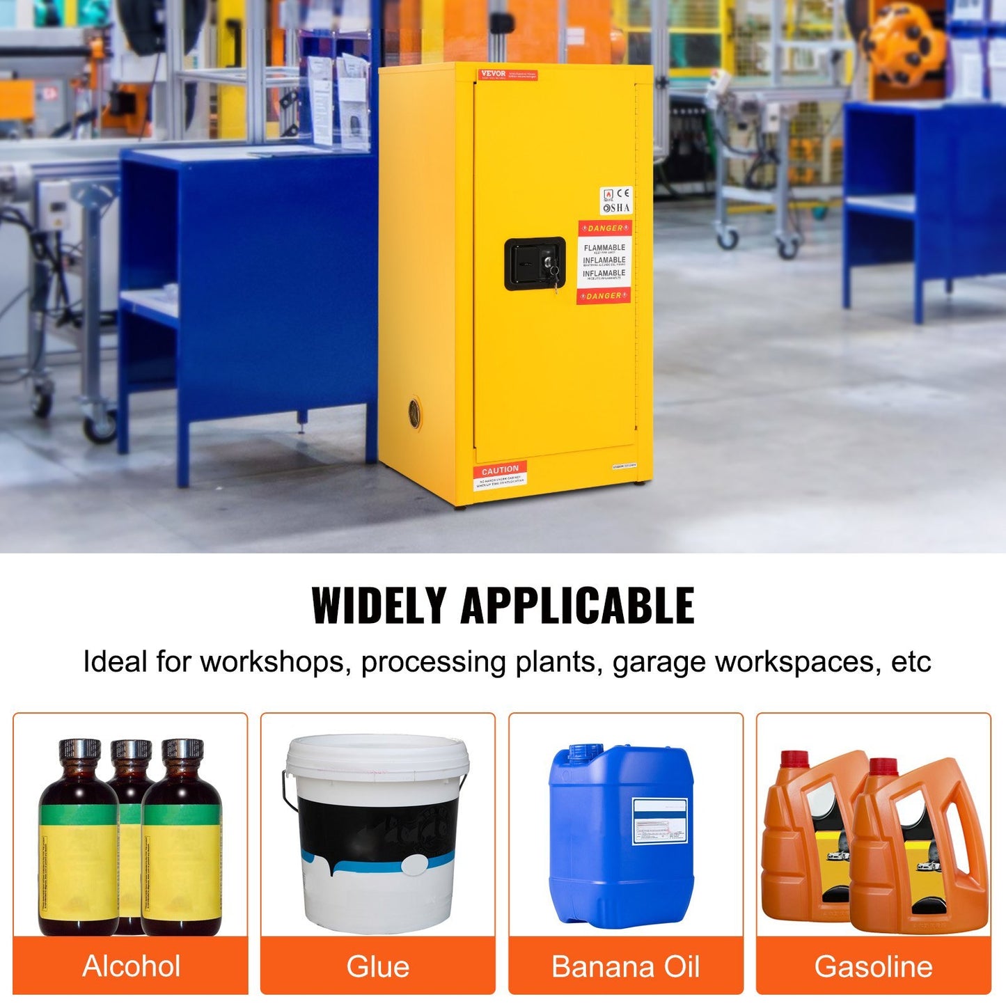 VEVOR Flammable Cabinet , Galvanized Steel Safety Cabinet, Adjustable Shelf Flammable Storage Cabinet, For Commercial Industrial And Home Use