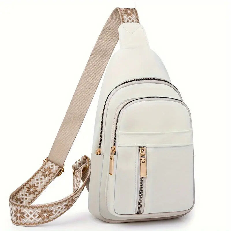 Vintage Style Women's Chest Bag, Non-Waterproof Zippered Shoulder Messenger Bag