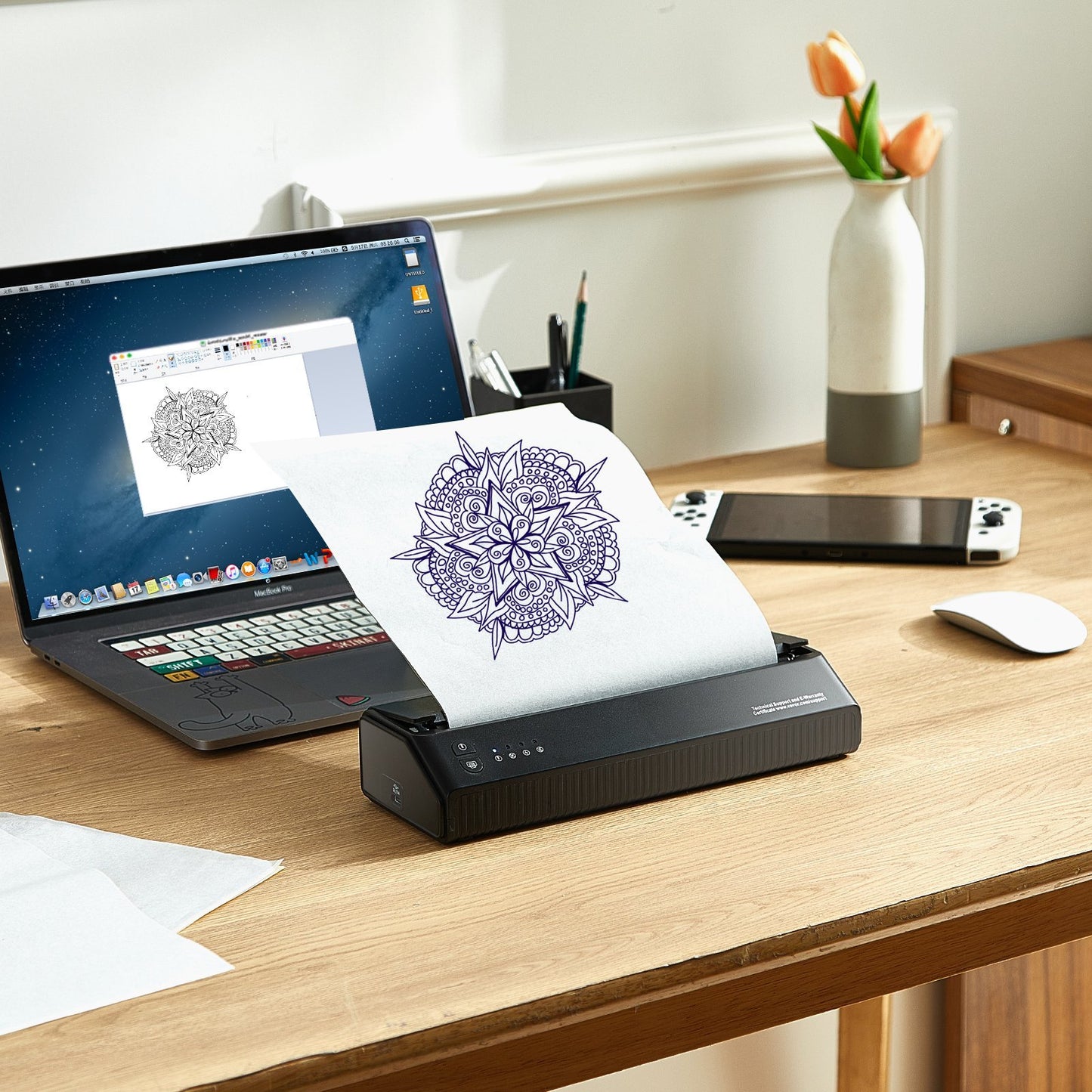 VEVOR Tattoo Stencil Printer, Wireless Bluetooth Tattoo Printer Transfer Stencil Machine With 10Pcs Transfer Paper, Compatible For IOS Android Phone, IPad PC
