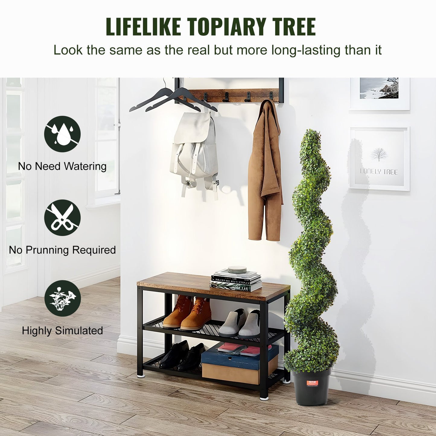 VEVOR 2 Pack 5' Artificial Boxwood Topiary Tree Faux Plant UV Decor In Outdoor