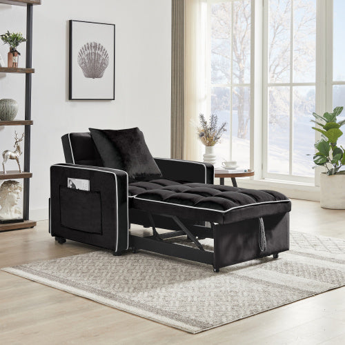 Three-in One Sofa Bed Chair Folding Sofa Bed Adjustable Back Into A Sofa Recliner Single Bed Modern Chair Bed Berth Black