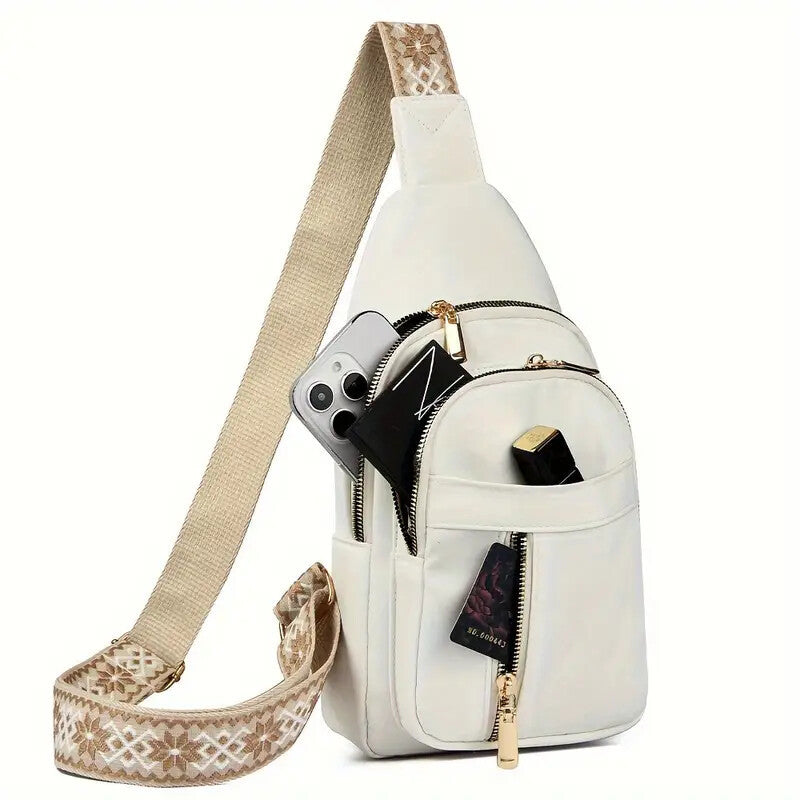 Vintage Style Women's Chest Bag, Non-Waterproof Zippered Shoulder Messenger Bag