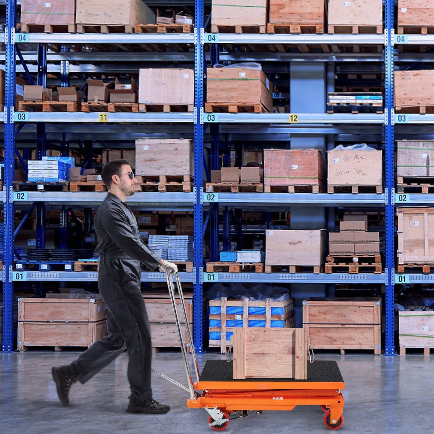 VEVOR Hydraulic Lift Table Cart, 330lbs Capacity Lifting Height, Manual Double Scissor Lift Table With 4 Wheels And Non-slip Pad, Hydraulic Scissor Cart For Material Handling And Transportation