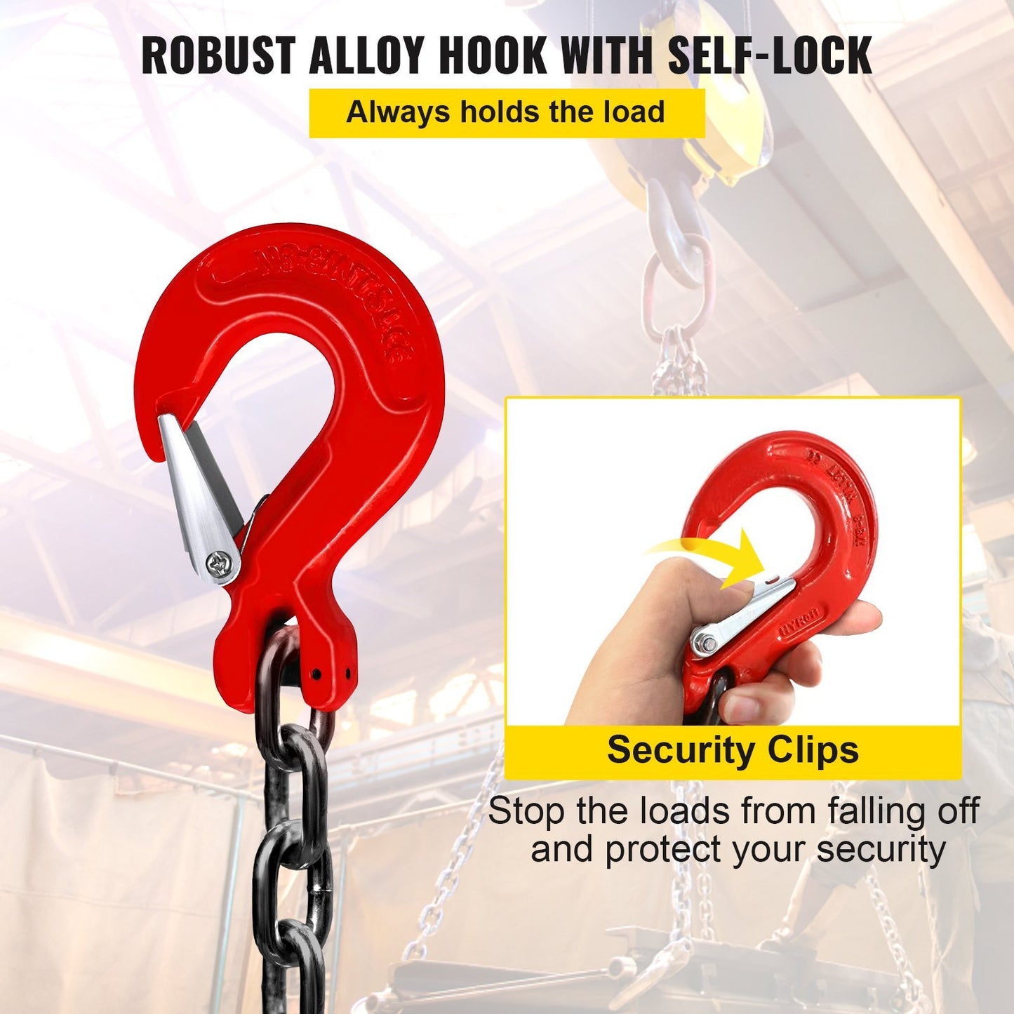 VEVOR 5Ft Chain Sling 5 Ft Engine Lift Chain G80 Alloy Steel Engine Chain Hoist Lifts 3 Ton With 4 Leg Grab Hooks