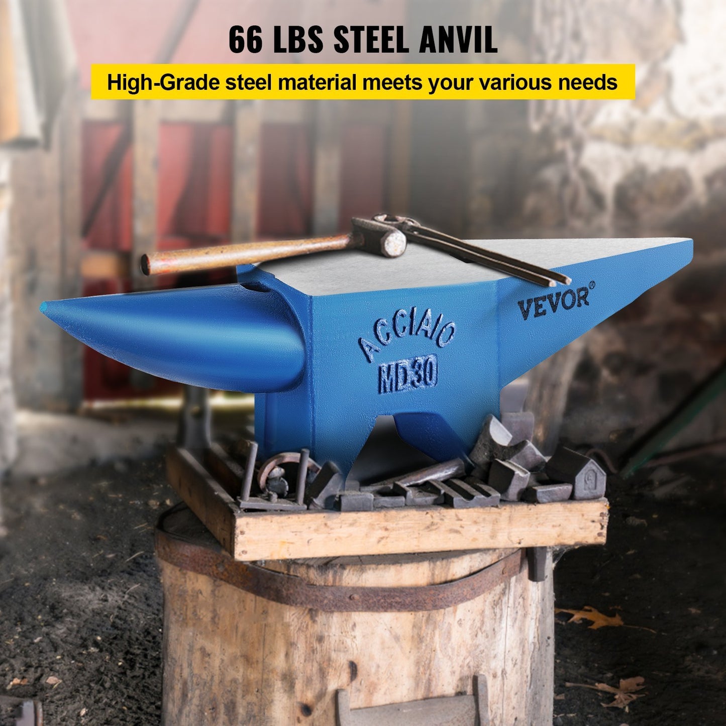 VEVOR Pro Horn Anvil , 30KG 66.1LBS Weight Steel Anvil Blacksmith Blacksmith Anvil, Portable Rugged Cast Iron Anvil Blacksmith Anvil Stable Workbench Blacksmith Forge Anvil Tool