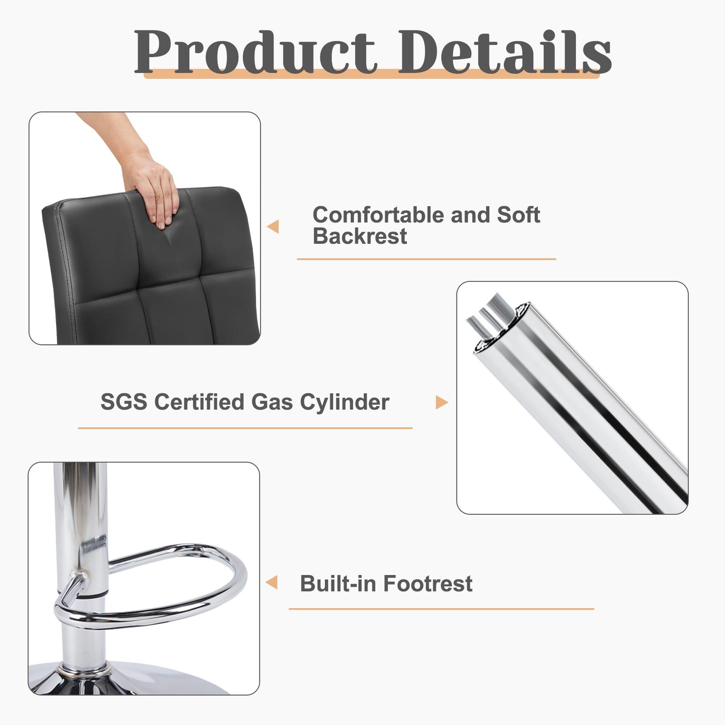 Square Cushion Bar Stool With Backrest