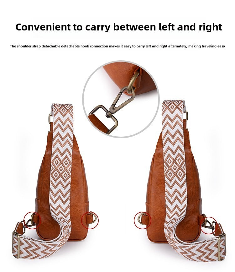 Women Chest Bag Sling Bag, Guitar Strap Small Crossbody PU Leather