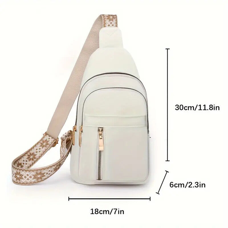 Vintage Style Women's Chest Bag, Non-Waterproof Zippered Shoulder Messenger Bag