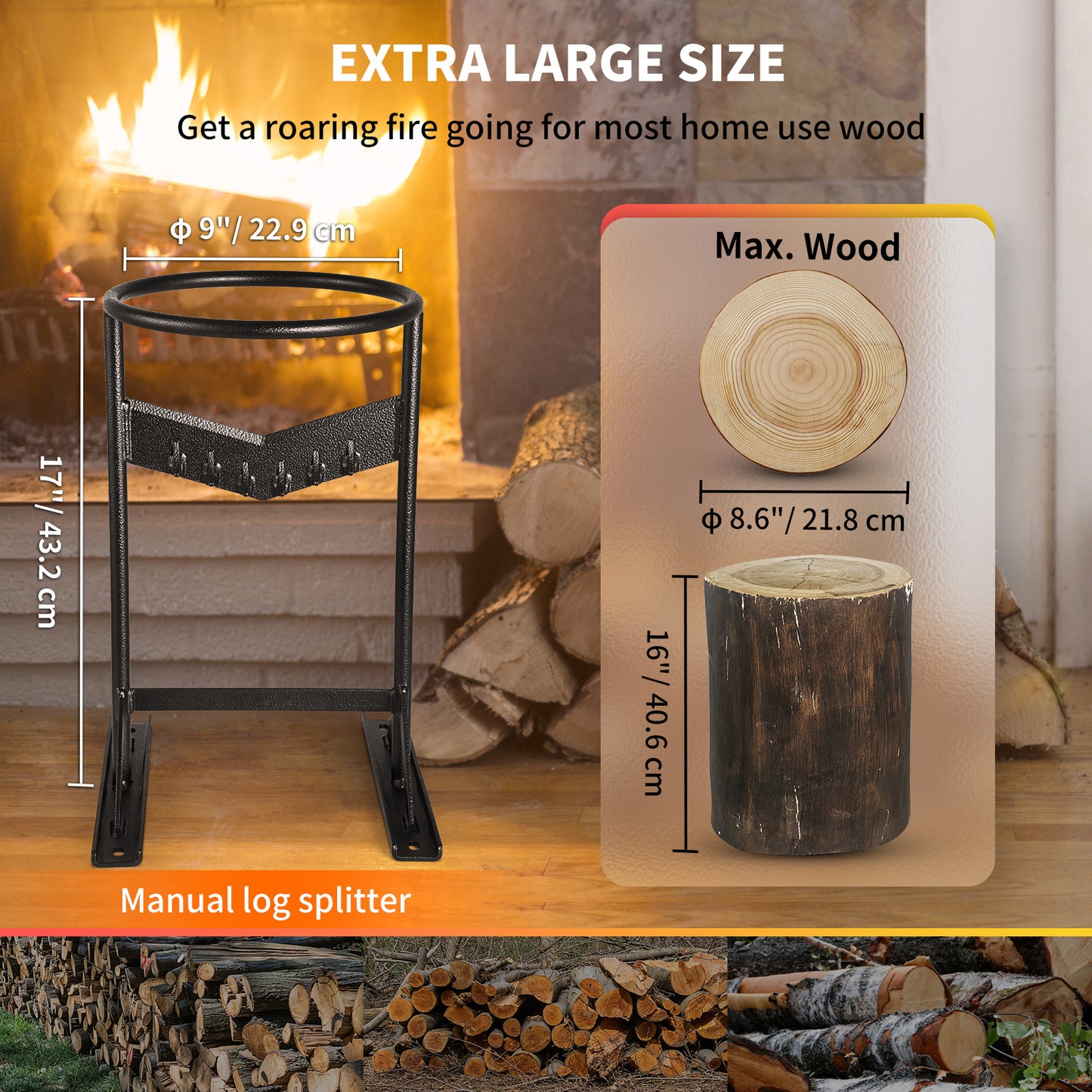VEVOR Firewood Kindling Splitter, Wood Splitter, Unique V-Shaped Finger-Safety Blade, Manual Log Splitter For Wood Splitting, Heavy Duty Strong Steel Structure & Stability, Log Splitter