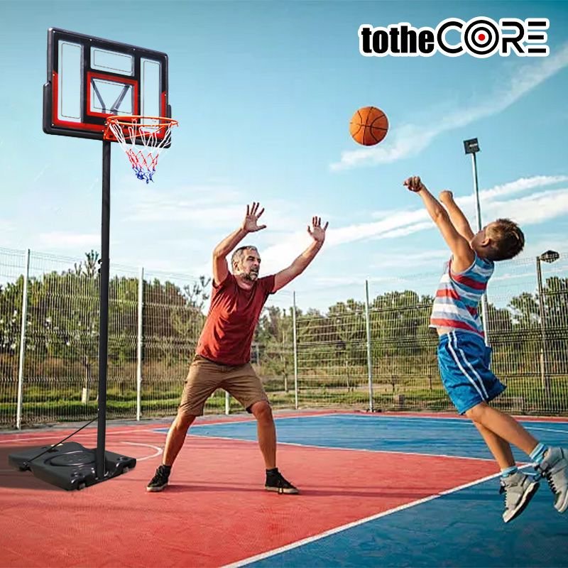 TotheCORE Basketball Stand 5.25-8.53 Ft Adjustable Portable Basketball Hoop & Goal With PC Backplate, Large Base And Wheels