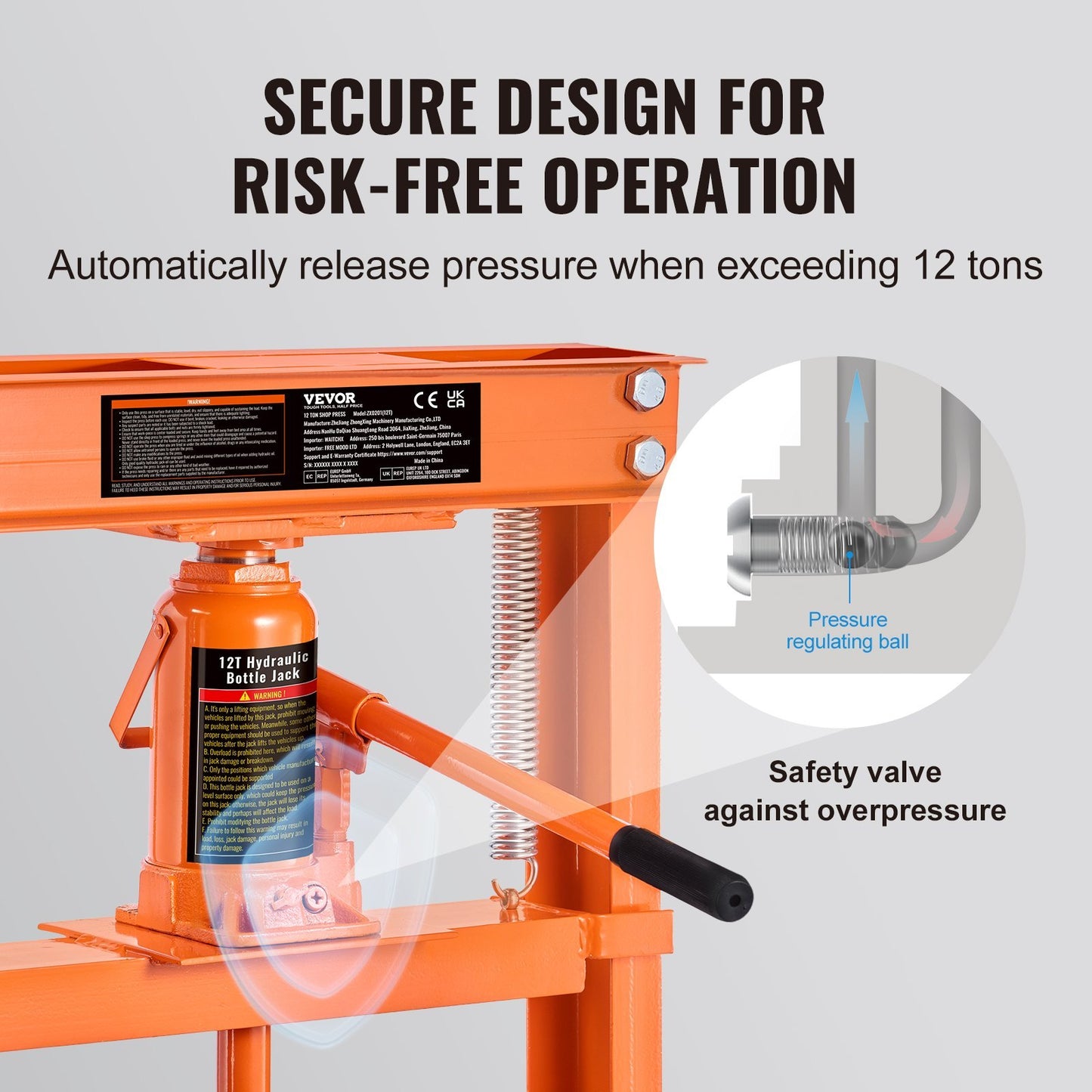 VEVOR Hydraulic Shop Press, 12 Ton H-Frame Hydraulic Garage Shop Floor Press, Adjustable Shop Press With Press Plates, Heavy Duty Hydraulic Press For Garage, Shop, Workshop