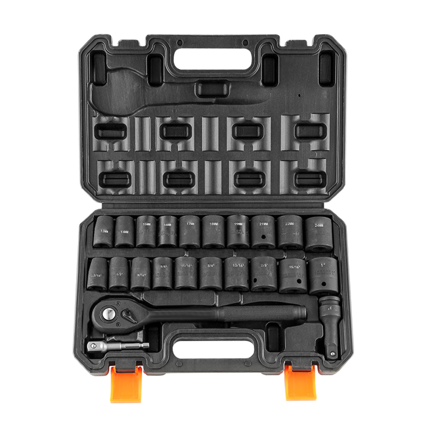 VEVOR Drive Impact Socket Set, 23 Piece Socket Set SAE 6 Point Cr-V Alloy Steel For Auto Repair With Ratchet Handle Rugged Construction Storage Case