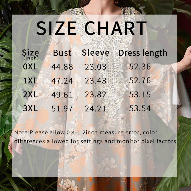 Women's Elegant Plus Size Floral Print Maxi Dress - Middle Eastern Bohemian Style Embroidery Long