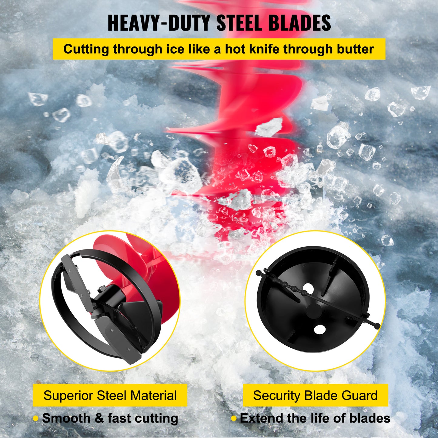 VEVOR Ice Drill Auger,Diameter Nylon Ice Auger, Length Ice Auger Bit,Auger Drill With Extension Rod,Auger Bit Adapter,Top Plate & Blade Guard For Ice Fishing Ice Burrowing Red