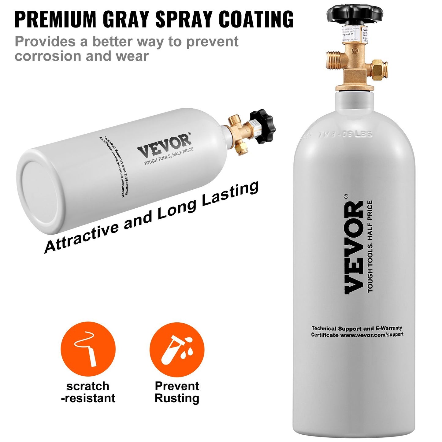 VEVOR 5 Lbs CO2 Tank Aluminum Gas Cylinder, Brand New CO2 Cylinder With Gray Spray Coating, CO2 Tank With CGA320 Valve, For Draft Soda Beer