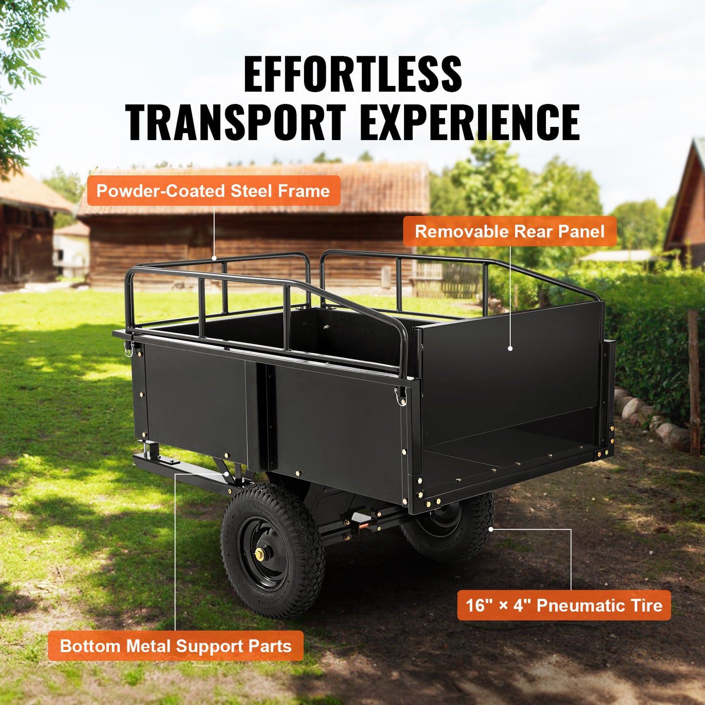 VEVOR Heavy Duty ATV Trailer Steel Dump Cart, 750-Pound 15 Cubic Feet, Garden Utility Trailer With Removable Sides For Riding Lawn Mower Tractor