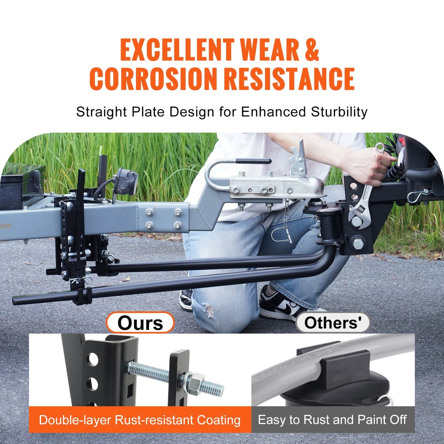 VEVOR Weight Distribution Hitch, 1,500 Lbs Weight Distributing Hitches Kit With Sway Control For Trailer, 2-In Solid Steel Shank, In Alloy Steel Ball, Powder Coated Load Leveling Hitch, Black