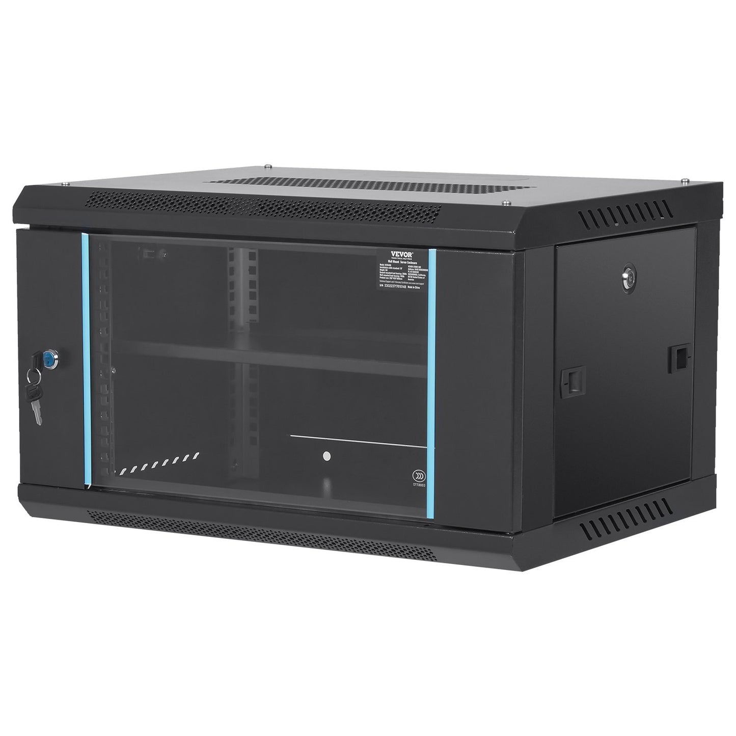 VEVOR 6U Wall Mount Network Server Cabinet, 15.5 Deep, Server Rack Cabinet Enclosure, 200 Lbs Max. Ground-mounted Load Capacity, With Locking Glass Door Side Panels, For IT Equipment, A V Devices