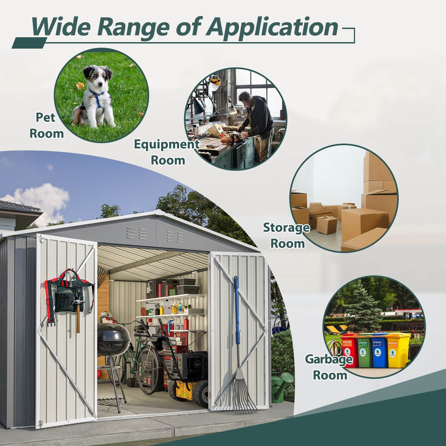 10 X 10 FT Outdoor Storage Shed, Large Metal Tool Sheds With Updated Frame Structure And Lockable Doors, Garden Shed For Backyard Garden Patio Lawn, Grey