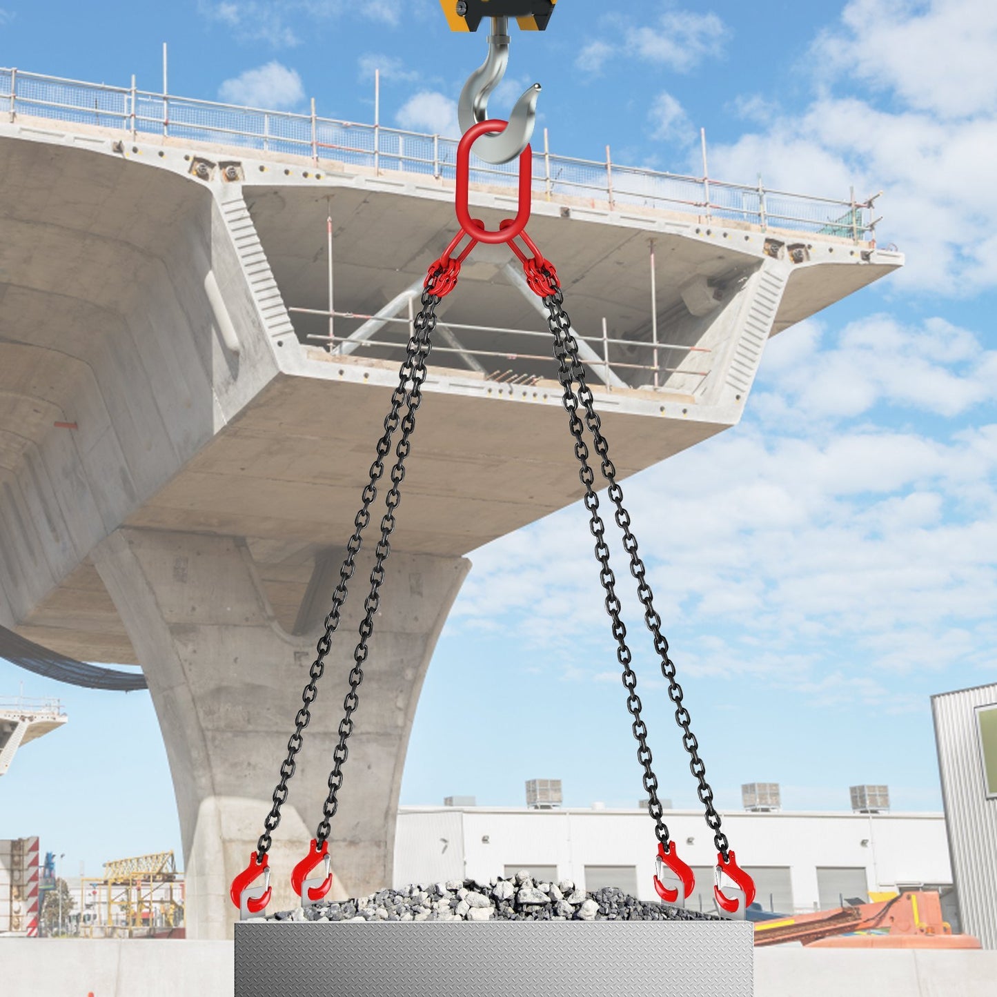 VEVOR 5Ft Chain Sling 5 Ft Engine Lift Chain G80 Alloy Steel Engine Chain Hoist Lifts 3 Ton With 4 Leg Grab Hooks